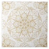 Stylish Boho White Gold Mandala Floral Fliese (Vorderseite)