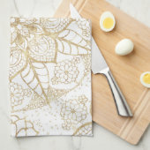 Stylish Boho White Gold Mandala Floral Geschirrtuch (Viertel Falte)