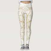 Stylish Boho White Gold Mandala Floral Leggings (Vorderseite)