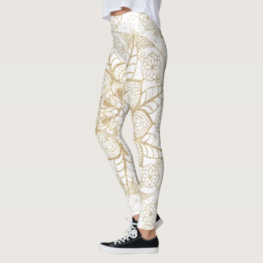 Stylish Boho White Gold Mandala Floral Leggings (Links)
