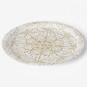 Stylish Boho White Gold Mandala Floral Pappteller (Schrägansicht)