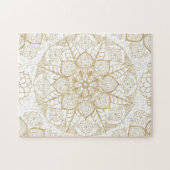 Stylish Boho White Gold Mandala Floral Puzzle (Horizontal)