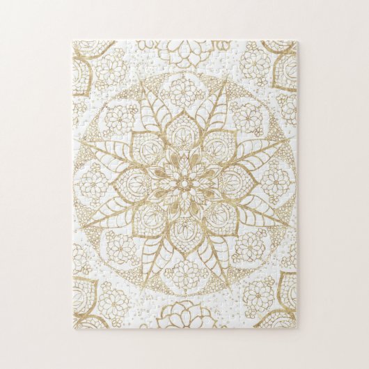 Stylish Boho White Gold Mandala Floral Puzzle (Vertikal)