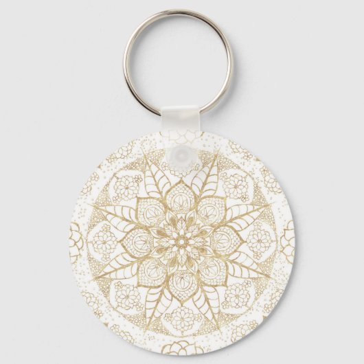 Stylish Boho White Gold Mandala Floral Schlüsselanhänger (Vorderseite)