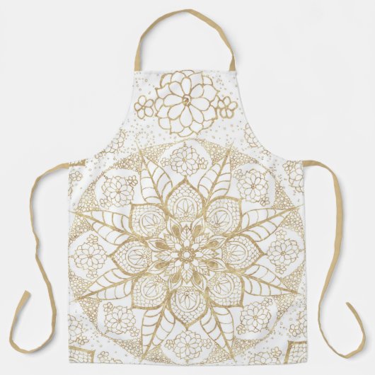 Stylish Boho White Gold Mandala Floral Schürze (Vorderseite)