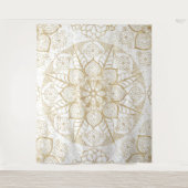 Stylish Boho White Gold Mandala Floral Wandteppich (Vorderseite)