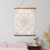 Stylish Boho White Gold Mandala Floral Wandteppich Mit Holzrahmen (Schlafzimmer)