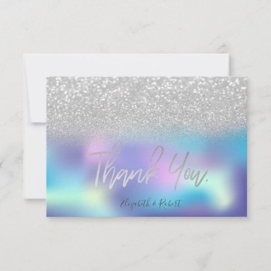 Stylish Bokeh Holographic Dankeskarte (Vorderseite)