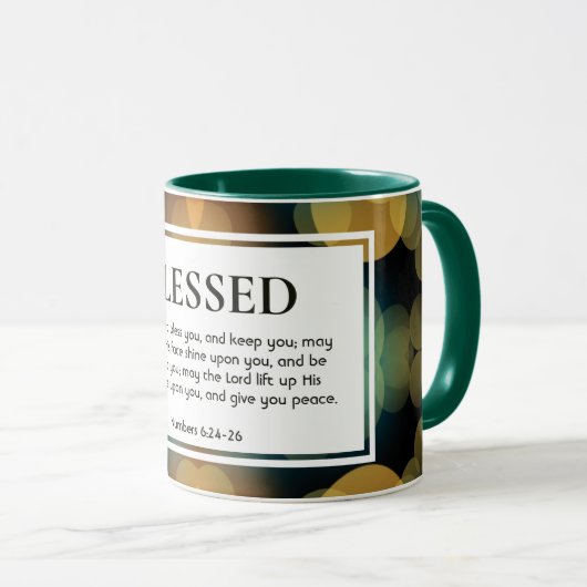 Stylish Bokeh Personalizable BLESSED Christlich Tasse (VorderseiteRechts)