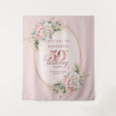 Stylish Botanical Blush 50th Birthday Backdrop Wandteppich (Vorderseite)
