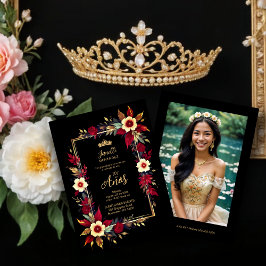  Stylish Botanical Red Shades Frame Photo Spanish  Einladung