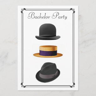 Stylish Bowler Straw Fedora Hat Bachelor Party Einladung