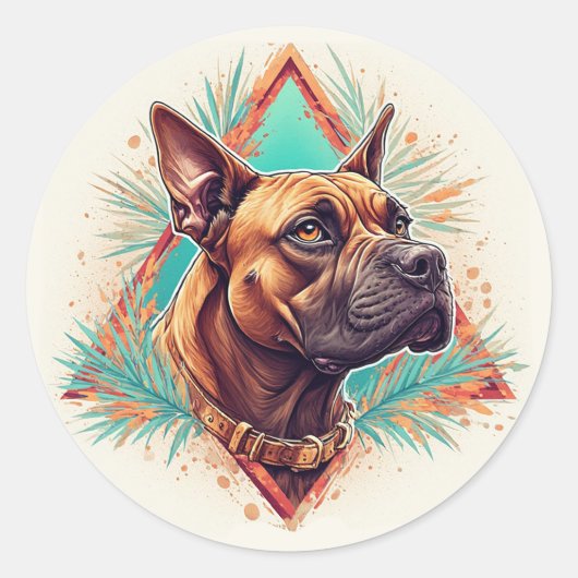 Stylish Boxer Dog Runder Aufkleber (Vorderseite)