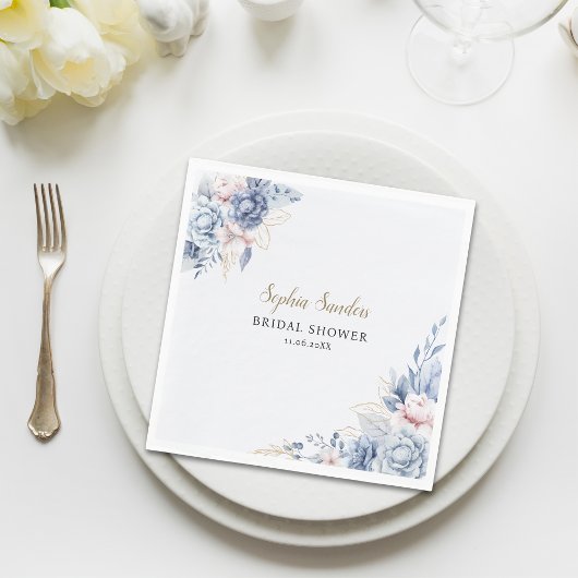 Stylish Bridal Shower with Elegant Blue Blooms Serviette
