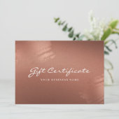 Stylish Bronze Business Gift Certificate Card Dankeskarte (Stehend Vorderseite)