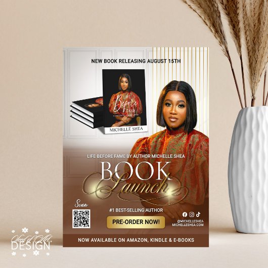 Stylish Brown & Gold Author Book Launch Release Flyer