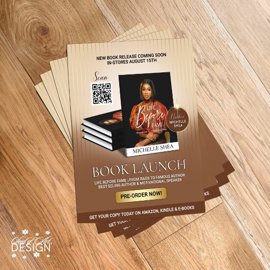 Stylish Brown & Gold Author Book Launch Release Flyer