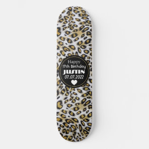 Stylish Brown Leopard Print Happy 17. Geburtstag Skateboard