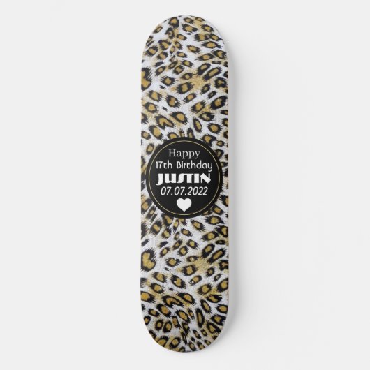 Stylish Brown Leopard Print Happy 17. Geburtstag Skateboard (Vorderseite)