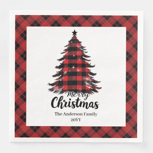 Stylish Buffalo Christmas Tree Napkin Template Serviette (Vorderseite)
