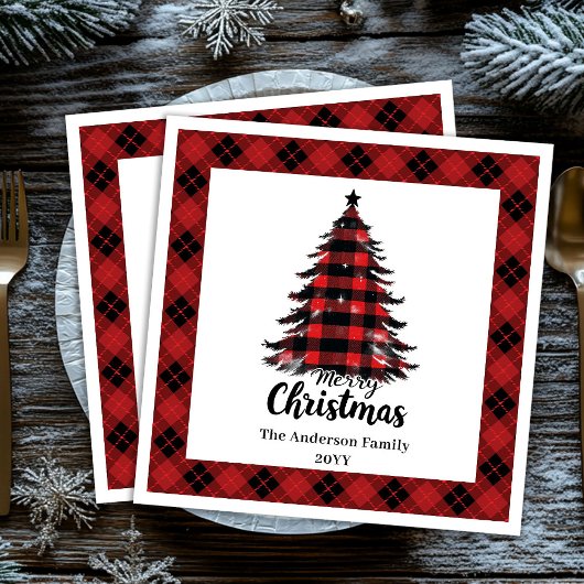 Stylish Buffalo Christmas Tree Napkin Template Serviette