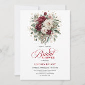 Stylish Burgundy Botanical Bridal Shower Invitatio Einladung (Vorderseite)
