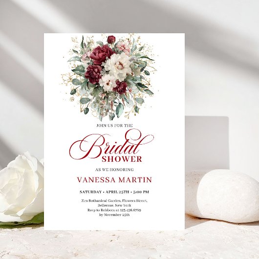 Stylish Burgundy Botanical Bridal Shower Invitatio Einladung
