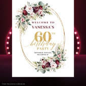 Stylish Burgundy Gold Eucalyptus 60th Birthday Wandteppich