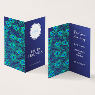 STYLISH BUSINESS LOGO BLUE PEACOCK FEATHER FOLGT VISITENKARTEN
