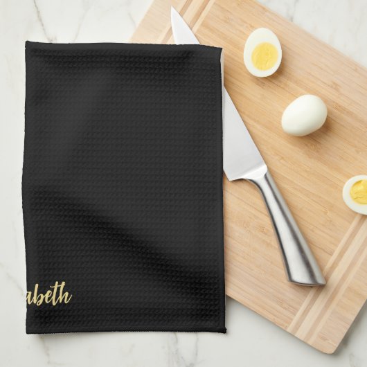 Stylish Calligraphy Script Black & Gold Name Geschirrtuch (Viertel Falte)