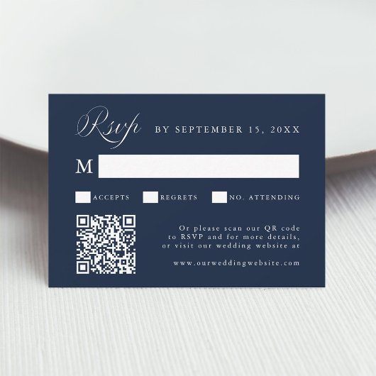 Stylish Calligraphy Script Wedding Navy Blue  RSVP Karte