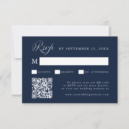 Stylish Calligraphy Script Wedding Navy Blue RSVP Karte (Vorderseite)
