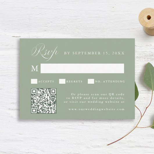 Stylish Calligraphy Script Wedding Sage Green RSVP Karte