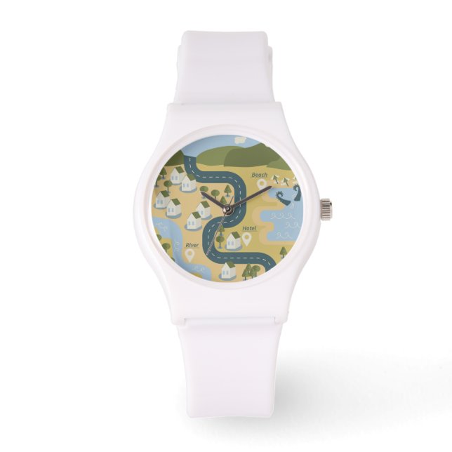 Stylish cartoon landscape vacation travel map armbanduhr (Vorderseite)