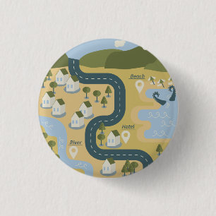 Stylish cartoon landscape vacation travel map button