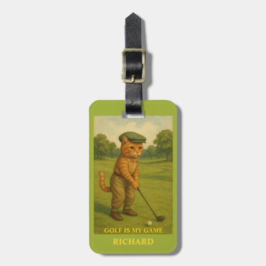 Stylish Cat Playing Golf Personalized  Gepäckanhänger (Vorderseite vertikal)