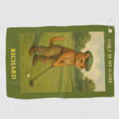 Stylish Cat Playing Golf Personalized Golfhandtuch (Horizontal)