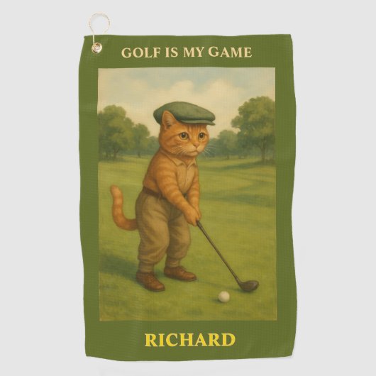 Stylish Cat Playing Golf Personalized Golfhandtuch (Vorderseite)