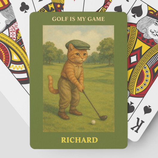Stylish Cat Playing Golf Personalized Spielkarten