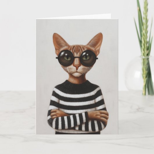 Stylish Cat With Round Glasses Karte (Vorderseite)