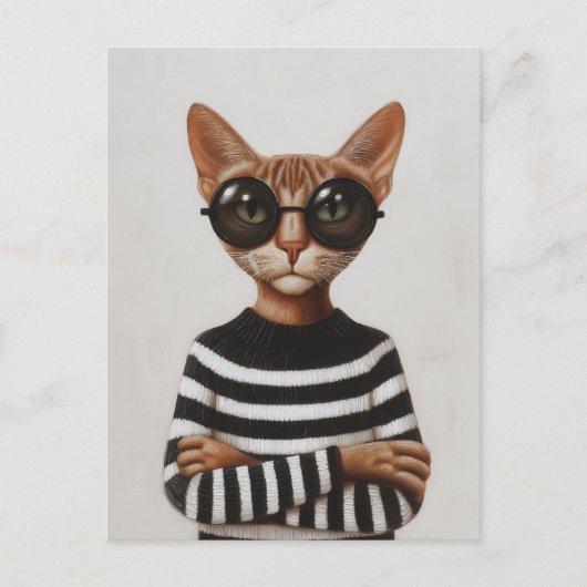 Stylish Cat With Round Glasses Postkarte (Vorderseite)