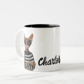 Stylish Cat With Round Glasses Zweifarbige Tasse (Vorderseite Links)