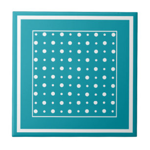 Stylish Ceramic Tile, White Polka Dots on Teal Fliese