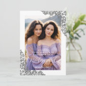 Stylish Cherish Bridesmaid Grey Lace Corner Photo (Stehend Vorderseite)