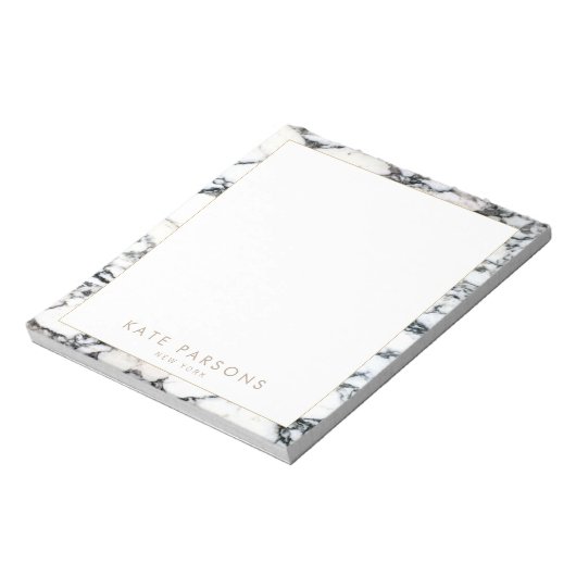 Stylish Chic Black and White Marble Name Notepad Notizblock (Rotiert)
