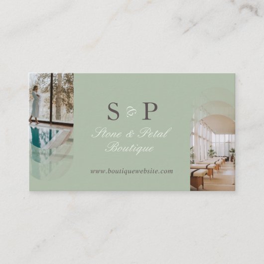 Stylish Chic Elegant Arch Photos Monogram QR Code Visitenkarte (Vorderseite)