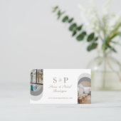 Stylish Chic Elegant Arch Photos Monogram QR Code Visitenkarte (Stehend Vorderseite)