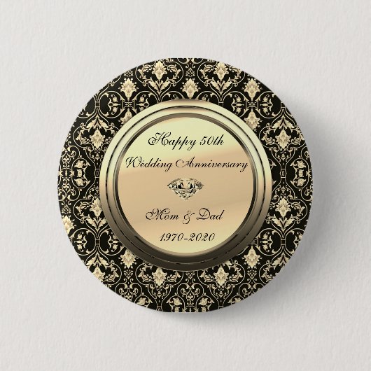 Stylish Chic Wirbel Black 50. Wedding Anniversary Button (Vorderseite)