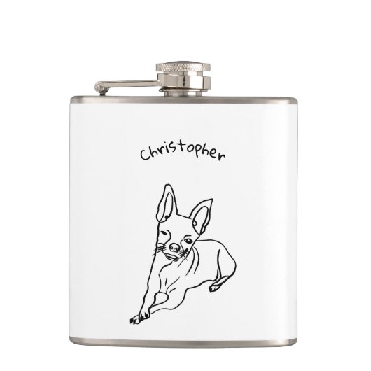 Stylish Chihuahua: Personalisierte Kunstlinie Flachmann (Vorderseite)