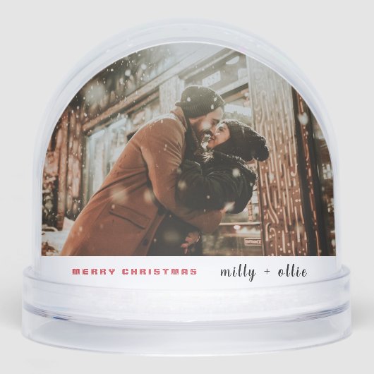 Stylish Christmas | Modern Trendy Couple Photo Met Schneekugeln (Vorderseite)